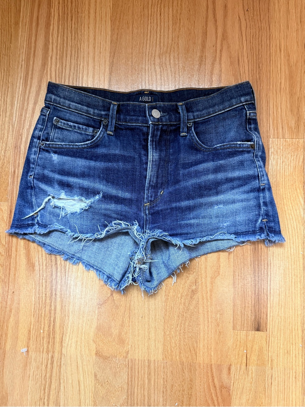 Agolde Dark Blue Distressed Cutoff Denim Shorts